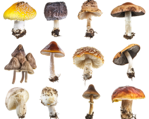 a group of mushrooms with dirt on them