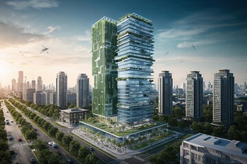 Fototapeta premium Urban Sustainability through Green Technology and Environmental Responsibility for Resilient Engineering Solutions