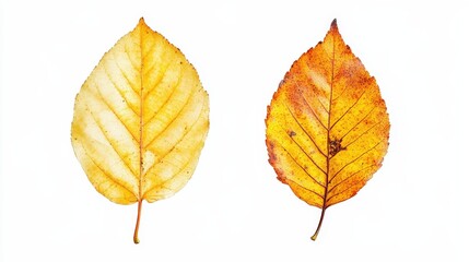 Detailed comparison of two autumn leaves on white background for nature studies