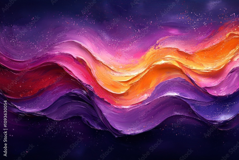 Poster abstract painting with wavy lines and glowing colors