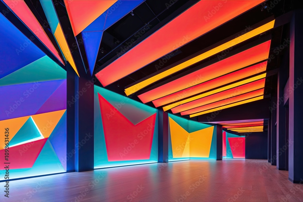 Poster dynamic geometric lighting design featuring bold angular shapes