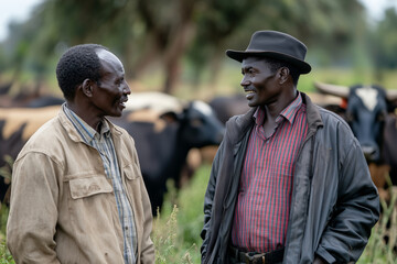 Fototapeta premium Farmers engage in meaningful discussions on adaptive strategies for agriculture