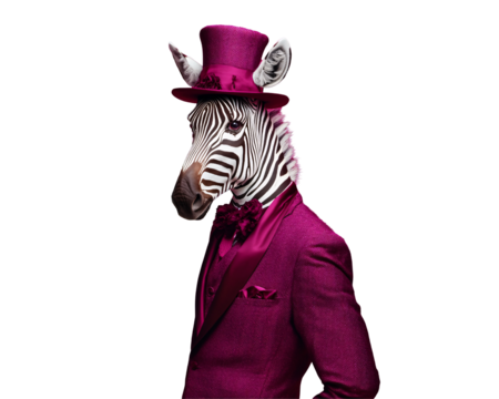 a zebra in a suit and hat - Powered by Adobe