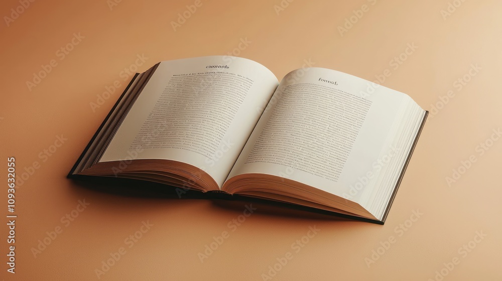 Poster open book with text in black ink on white pages