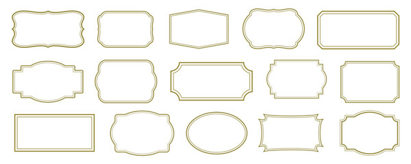 Set of vintage label and badges shape collections. Set of simple line frames with double stroke. Collection blank templates to decorate text. Vector illustration..eps