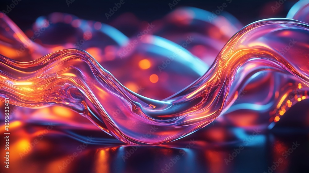 Fototapete Abstract dynamic fluid flow pattern. Fluid waves with bright neon colors. Smooth flowing forms. Relaxing vibrant colors. Modern design. Horizontal layout. Suitable for backgrounds wallpapers. Digital