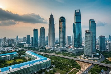 Fototapeta premium Sustainable Technology for Urban Renewal and Ecological Balance in Modern Metropolises