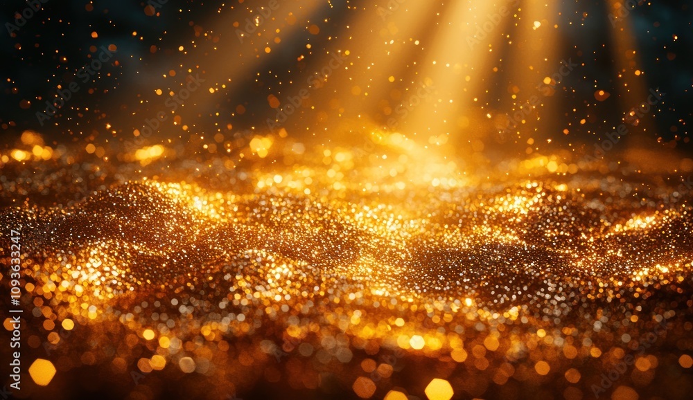 Poster abstract golden glitter with light rays and bokeh