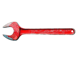 a red wrench with a white background
