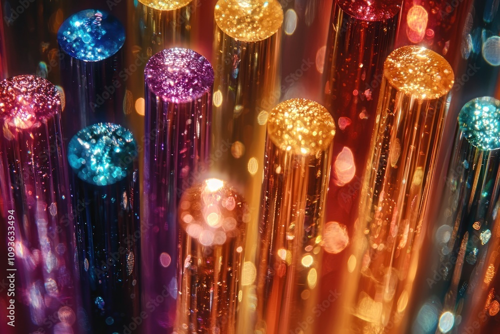 Aufkleber A Close-Up of Glittering Cylindrical Objects with Multicolored Surfaces