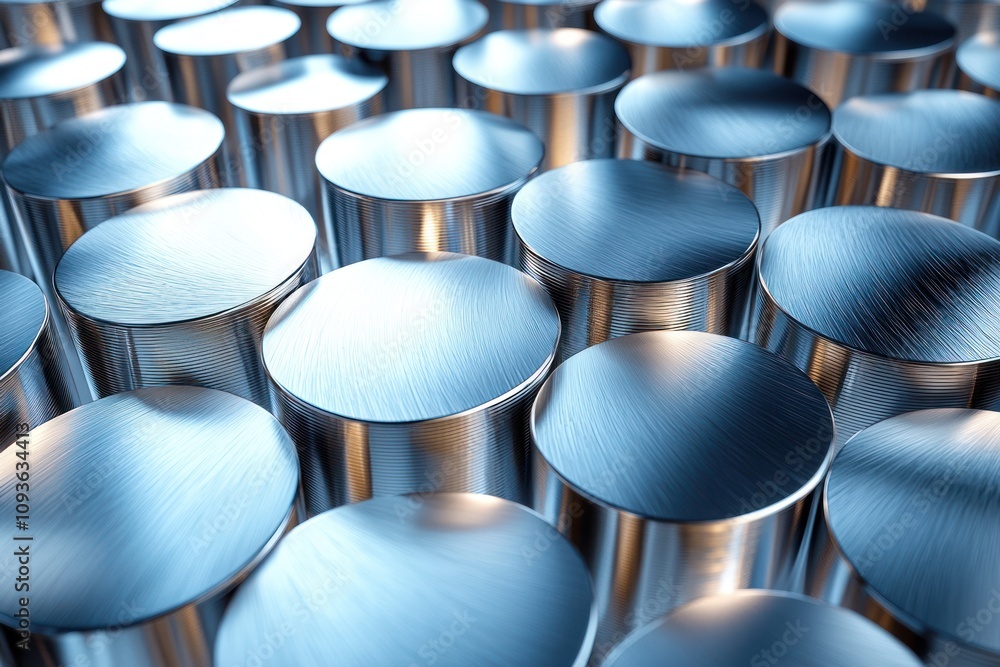 Aufkleber close-up of multiple shiny metallic cylinders