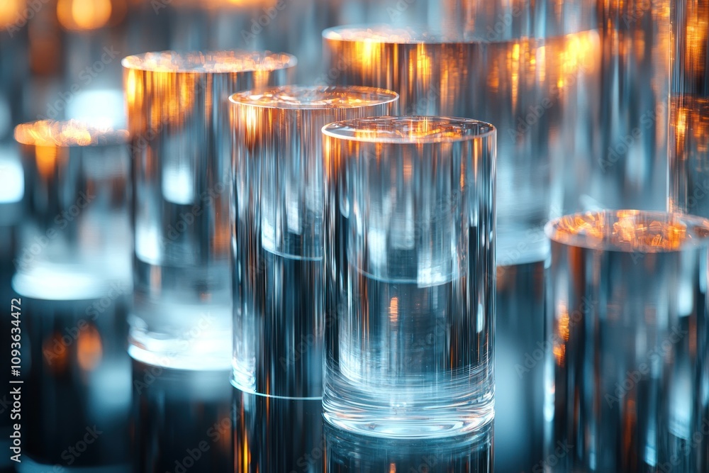 Poster close-up of transparent cylinders with warm reflections
