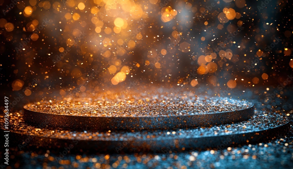 Poster abstract glittering stage with bokeh lights