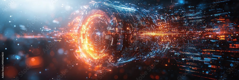 Poster Abstract Digital Sphere with Glowing Circuitry and Bokeh Lights