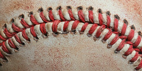 Close-up of a Worn Baseball's Red Stitching and White Leather