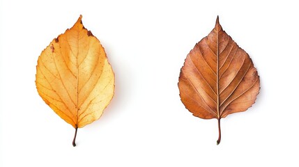 Comparison of two autumn leaves on white background