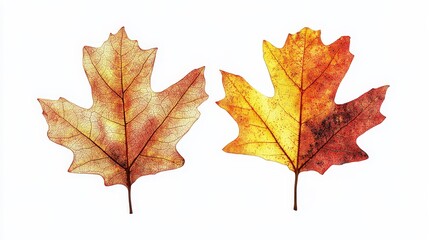 Fototapeta premium Detailed autumn maple leaves on white background for seasonal design