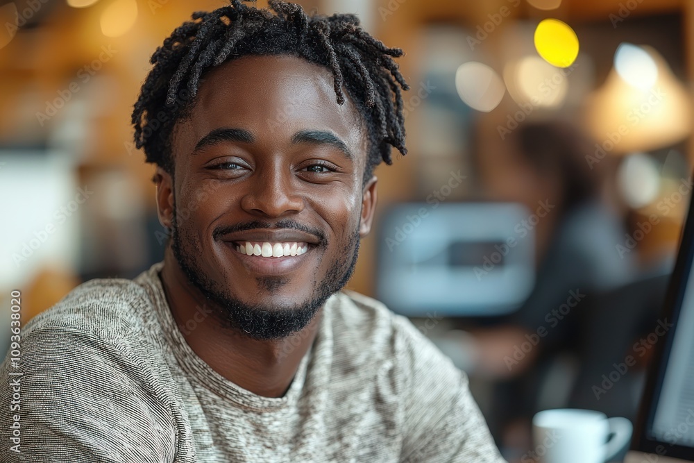Poster close-up portrait of a smiling black man with dreadlocks