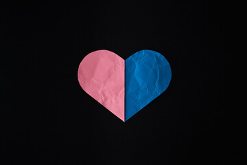Pink & Blue Paper heart on black background