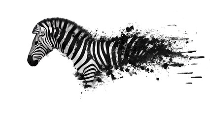 Fototapeta na wymiar A bold mix of black and white paint splashes forming a zebra isolated on a transparent background, PNG