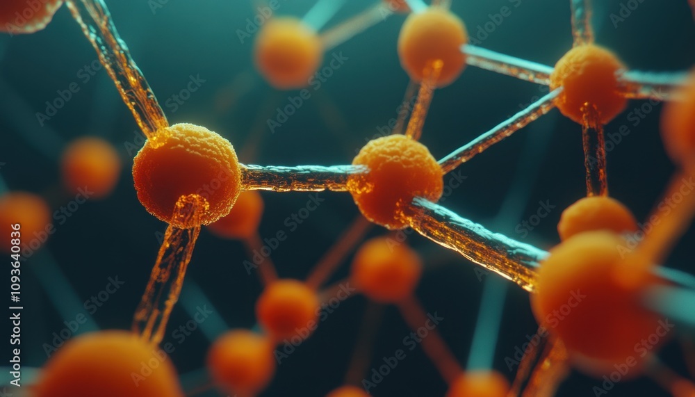 Aufkleber close-up of a molecular structure with orange spheres connected by thin wires