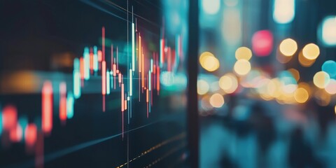 Stock Market Data Display with City Lights in the Background