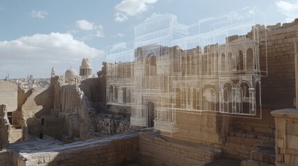 Ancient ruins architectural blueprints