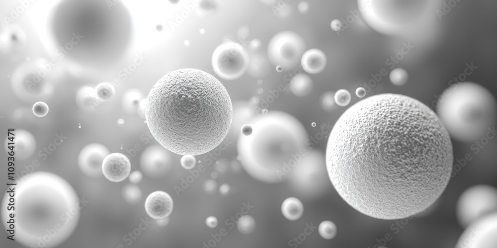 Poster white spheres floating in a gray void