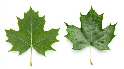 Fototapeta premium Front and back view of green maple leaves on white background
