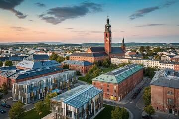 Naklejka premium Town Leading in Innovative Ecological Architecture and Urban Potentials for Climate Initiatives