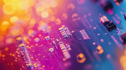 Obraz premium Colorful circuit board with electronic components