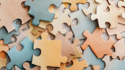 An abstract illustration of interconnected puzzle pieces, each piece representing a different aspect of DIVERSITY EQUITY and INCLUSIONA seamless composition against a neutral backdrop