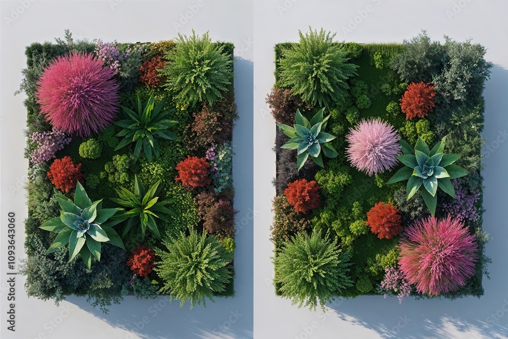 Aufkleber vibrant 3d rendering of flora and greenery in a top-down and diagonal view for landscape visualizati
