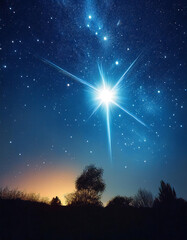 bright white star shines blue backdrop spectacular shooting star meteoroid asteroid display tonight outside