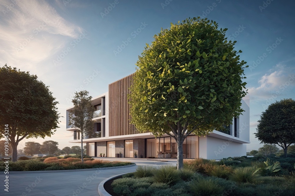 Poster stylized 3d rendering of trees and foliage for architectural imaging and digital composition