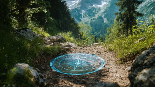 Digital compass on a hiking path