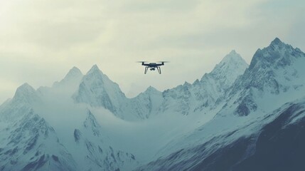 Fototapeta premium Drone flying above snowy mountains