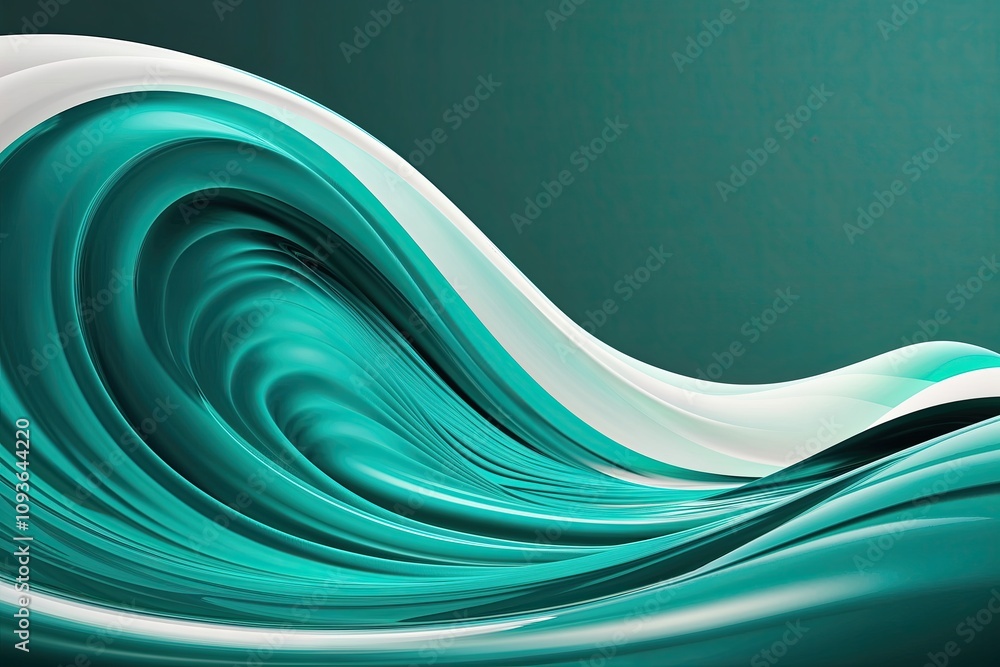 Poster dynamic 3d wave background with fluid motion and teal gradient design