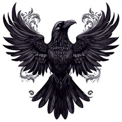 Majestic Raven Emblem with Ornamental Wings