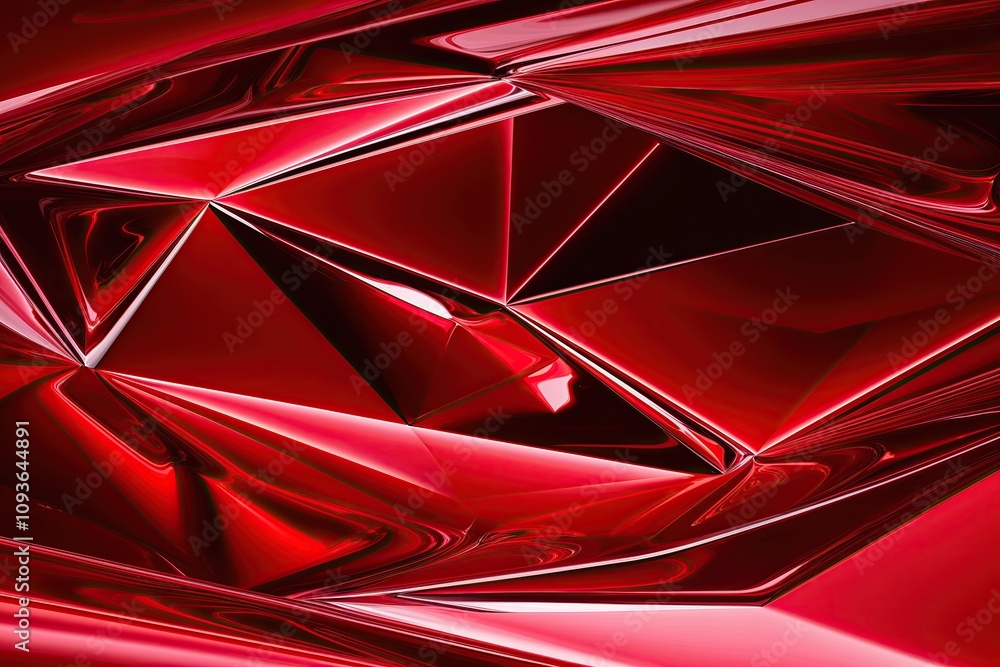 Poster vibrant red geometric background with fluid structure and motion