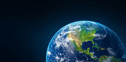 Obraz premium A three-dimensional depiction of our planet, featuring intricate relief and atmospheric details, illustrating both day and night. The image highlights Europe, North Africa, and the Middle East.