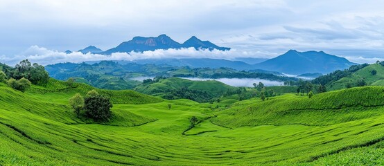 A stunning sunrise over the mountains, captured from Kolukkumalai in Munnar, Kerala, with space for text or design.