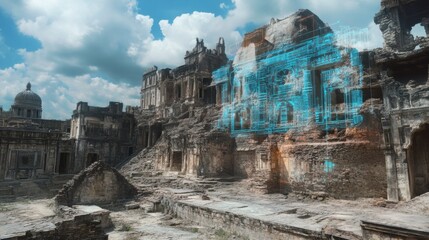 Futuristic hologram ruins