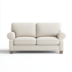 Fototapeta premium Soft sofa beige fabric comfortable seats with pillows isolated on white background