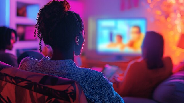 Diverse People Watching TV with 'World Television Day' in Bold, Friendly Script on the Screen