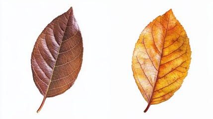Fototapeta premium Autumn transformation: detailed comparison of brown and yellow leaves