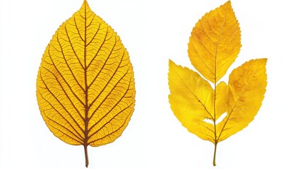 Vibrant yellow autumn leaves capturing nature's seasonal beauty on white background