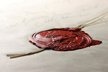 notarial wax seal on old document 