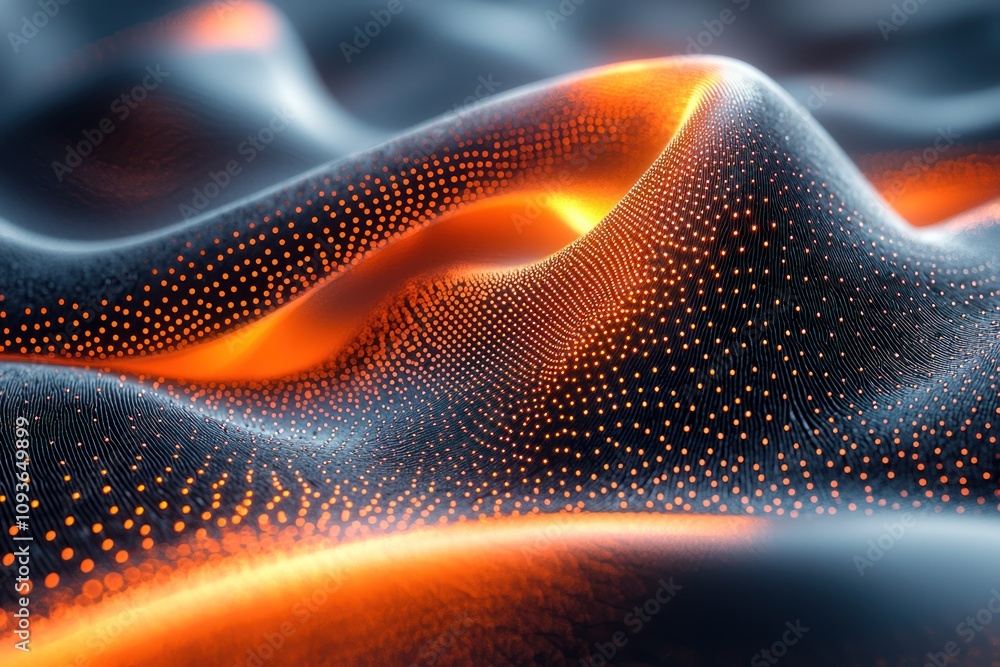 Poster abstract orange and black wavy grid with dots