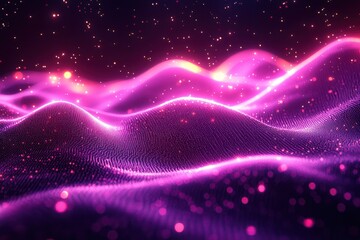 Obraz premium Abstract Purple and Pink Wavy Background with Glowing Particles